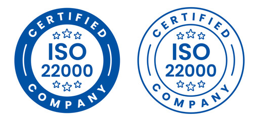 Obraz premium ISO 22000 certified food safety management system label stamp badge, seal emblem icon, quality, assurance, standard compliance, guarantee, approval mark vector illustration