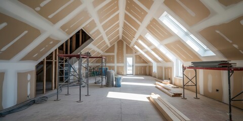 Unfinished Attic Room, home renovation and construction, interior project.