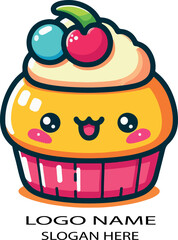Cute kawaii food logo icon vector white background .