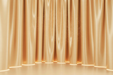 Golden stage curtains with soft glow and elegant sparkling backdrop