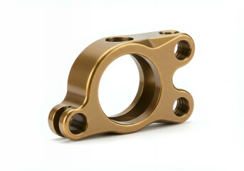 Gold anodized bicycle stem mounting plate with threaded holes and pivot point, rear view cycling component product photography