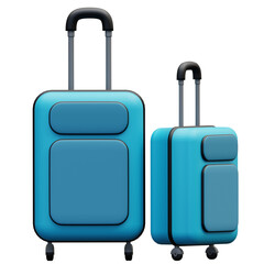 3D Illustration of a set of travel luggage in blue color, representing tourism and vacation concepts