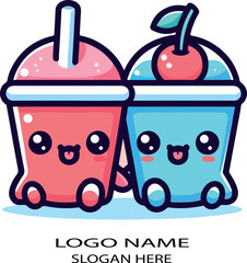 Cute kawaii food logo icon vector white background .