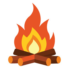 Warm and inviting illustration of stacked wooden logs with a vibrant bonfire glowing brightly perfect for outdoor themes