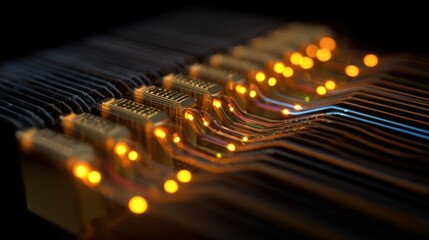 A closeup of a robots sensor array highlighting its data transmission capability over a 6G slice illustrated with glowing indicators that signal robustness against network disturbances.