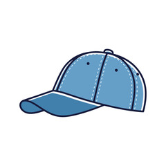 Light blue baseball cap illustration with a dark blue visor and white stitching details, a simple vector graphic representing sports apparel or a casual accessory.