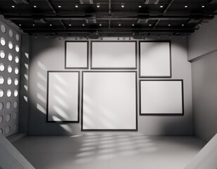 Modern gallery space with blank art displays