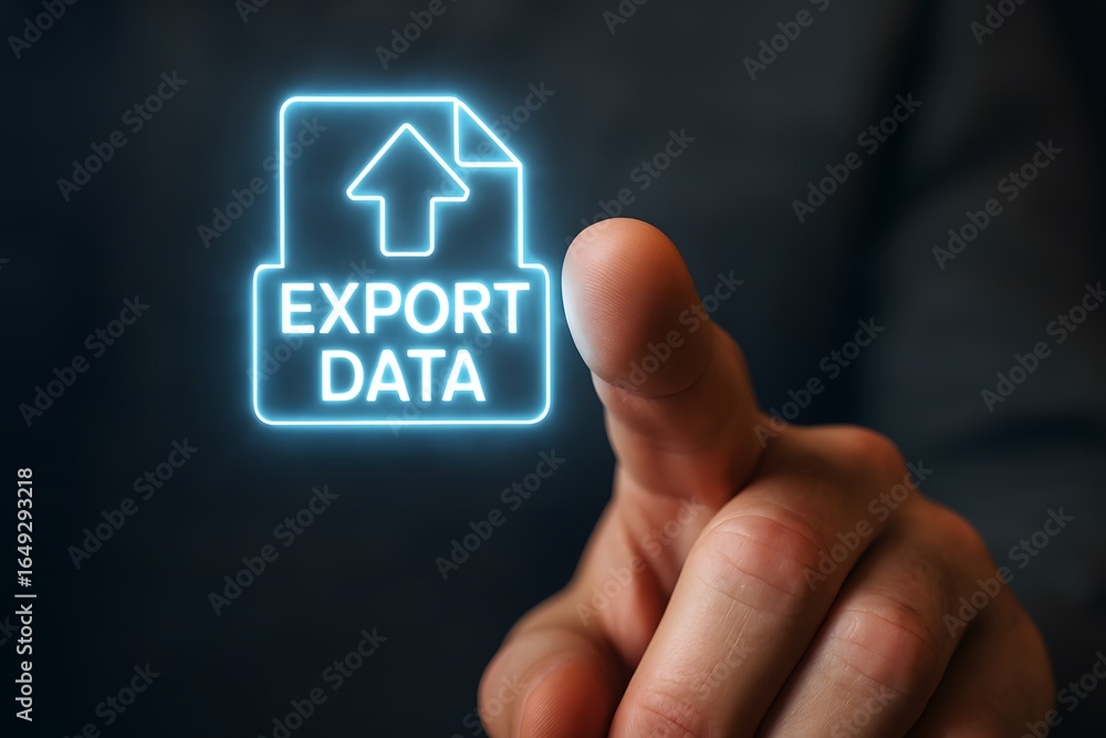 Poster digital export data concept on a finger touch.