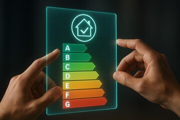 Energy Efficiency rating with hand. 