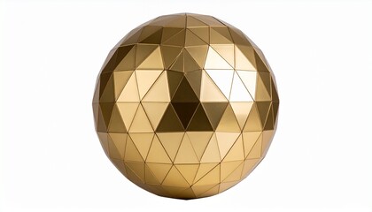 Golden faceted sphere with polygonal surface, glowing under soft light—symbol of precision, elegance, and modern design.