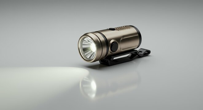 Compact rechargeable bicycle headlight with bronze metallic finish, cylindrical LED flashlight design with handlebar mount clip on gray background