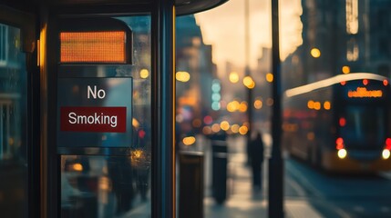 “No Smoking” sign on wooden post in green public park daylight.