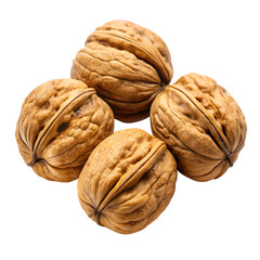 Whole walnuts isolated on clean white background for healthy nut food and nutrition photography
