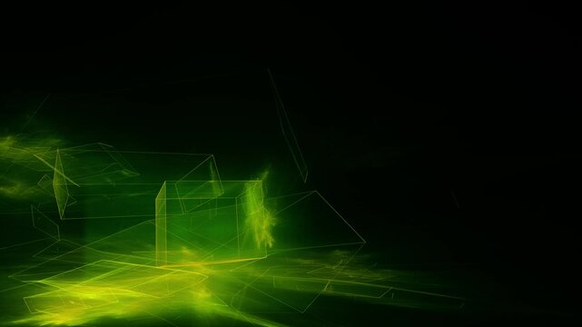 Geometrische Datenstruktur &ndash; gr&uuml;ne abstrakte Technologie-Vernetzung in modernem Design, Big Data, Blockchain, Digitalisierung, Analyse, KI, Wissenschaft, visuelle Kommunikation, Technologie