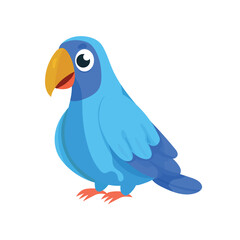 Cute Blue Parrot Bird. Flat vector clipart, illustration with isolated background.