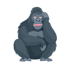 Cute Gorilla Ape. Flat vector clipart, illustration with isolated background.
