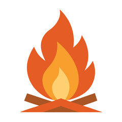Flat design illustration of a warm bonfire with abstract stylized flame shapes and a campfire scene perfect for outdoor themes