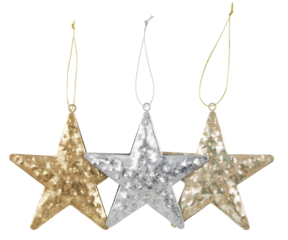 Christmas star ornaments with hanging rope cut out isolated transparent background