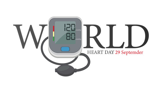 World Heart Day concept illustration with blood pressure monitor and text showing date 29 September. Ideal for cardiovascular health campaigns and medical awareness designs.
