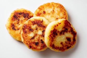 Ecuadorian llapingachos potato patties on white background  
