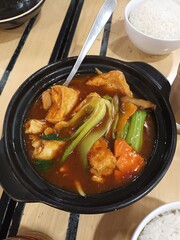 Close-up of a Rich and Savory Braised Tofu and Vegetable Dish