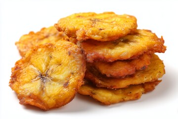 Ecuadorian patacones fried plantains on white background  
