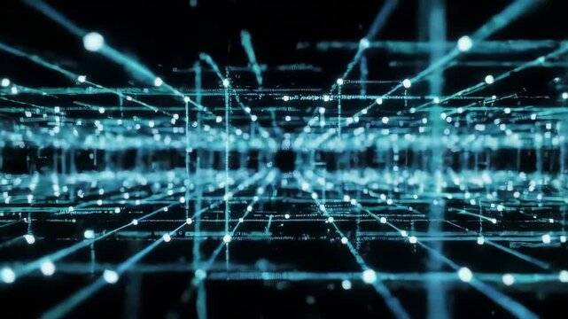 Abstract digital network design with glowing lines and points.