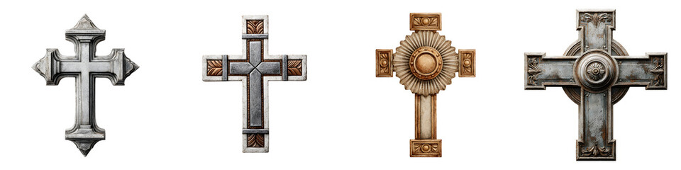 Fototapeta premium Stone Crosses Collection on White Background