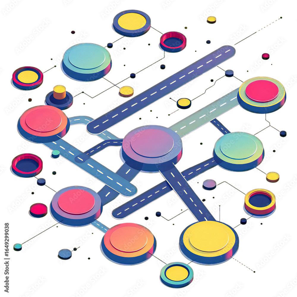 Aufkleber abstract colorful network of interconnected nodes and lines, symbolizing data flow, communication, a