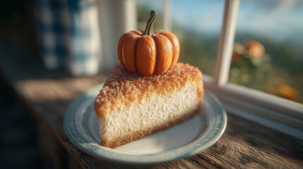 Minimalist Halloween Cooking delicious meal, Minimalist delicious meal with Halloween pumpkin decoration on slice of cake for cozy cooking