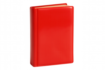 Red book with blank cover standing upright, isolated on transparent background, ideal for mockups and educational content