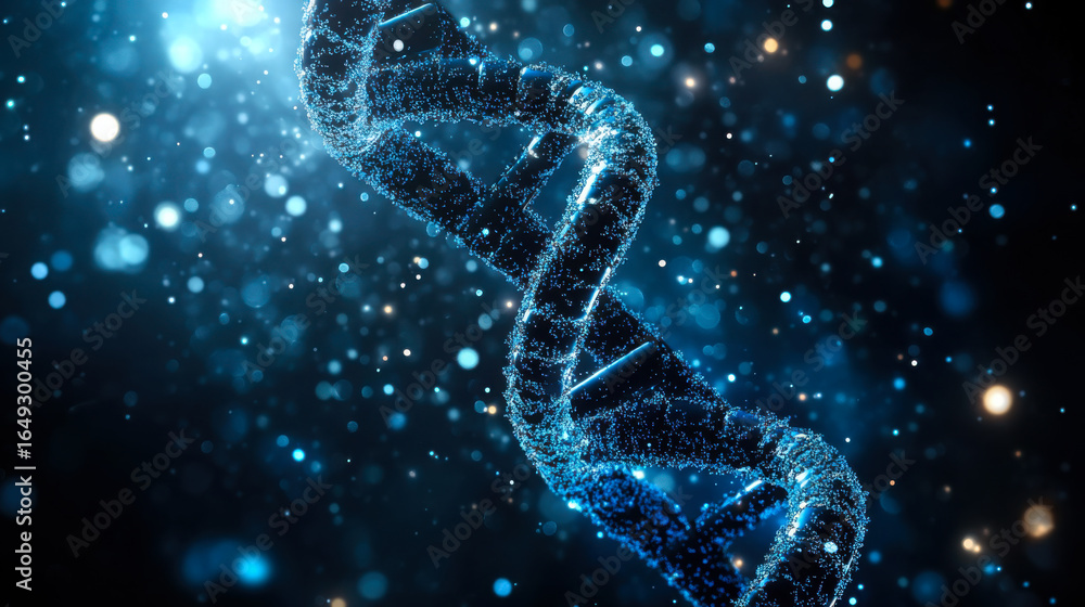 Aufkleber exploring the intricate structure of dna illuminated by luminous particles in a scientific setting