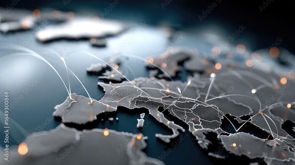 Poster A detailed depiction of a network map illustrating data flows and connections across Europe, showcasing internet communication