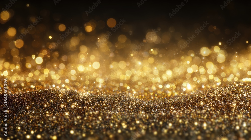 Poster a mesmerizing close-up of shimmering golden particles creating a magical and luxurious atmosphere.