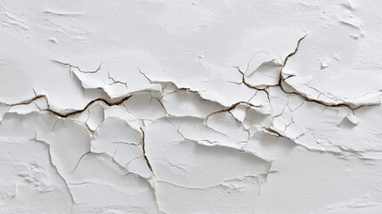 Obraz premium Cracked White Wall Texture with Peeling Paint. Grunge background showing damage, decay, and abstract surface.