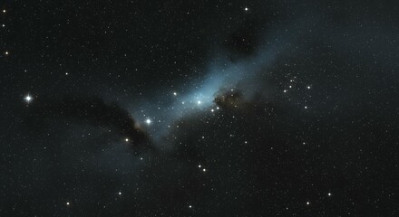 Blue reflection nebula with bright stars and teal cosmic dust clouds in dark space astrophotography deep sky celestial object