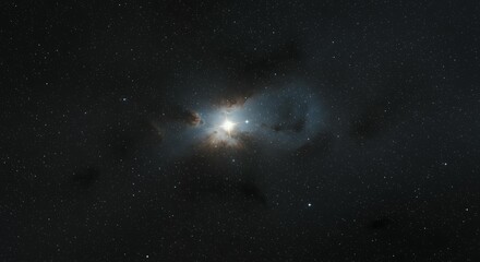 Fototapeta premium Bright star with blue reflection nebula brown dust clouds and diffraction spikes in deep space astrophotography celestial phenomenon