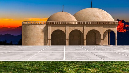 Ancient building with domes at sunset