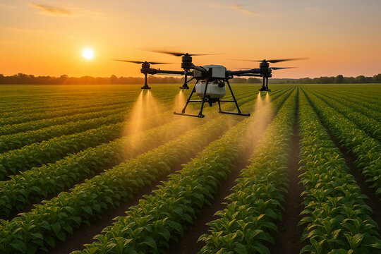 Drone fumigando un campo.
Super Drone en un campo fumigando por la ma&ntilde;ana.