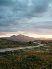 Sunset view of the peak Blåhøe at Høvringen in Norway