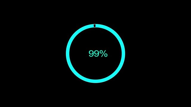 A dynamic circle loading animation, and on a black background is loading from 1 to 99 .