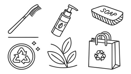 Eco friendly hygiene products and shopping bag with recycling symbol