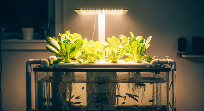 Hydroponic Garden with Fish Tank: Sustainable Indoor Ecosystem