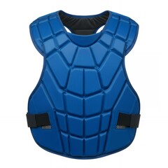 Blue catcher chest protector rear view showing ventilated mesh panels and ergonomic shoulder padding for extended wear comfort