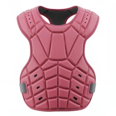 Pink softball catcher chest protector front view with reinforced padding plates and ventilation ports for youth female players