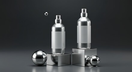 Modern Metallic Spray Bottles with Elegant Design in Minimalist Setting