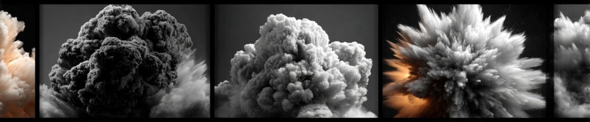 Sequential explosion smoke, grayscale and color