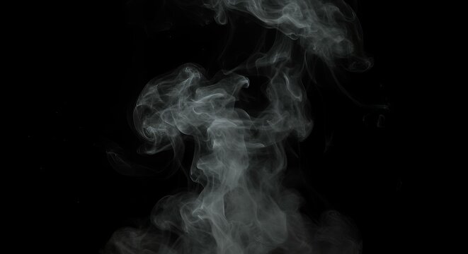 Billowing gray smoke cloud formation on black background, abstract vapor texture for overlay and atmospheric visual effects - Powered by Adobe