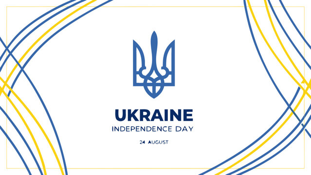 Ukraine Independence Day vector, minimal patriotic poster, modern Tryzub design, clean Ukrainian poster, white background national colors, Ukrainian minimal design, simple patriotic art Ukraine, minim