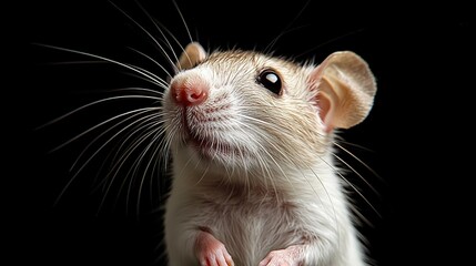 Close - up Portrait of a White Rat with Black Background